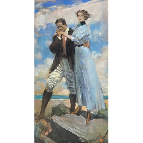 20A - A FINE EARLY 20TH CENTURY ENGLISH SCHOOL PASTEL AND PENCIL, STUDY OF A COURTING COUPLE, CIRCA 1910 -... 