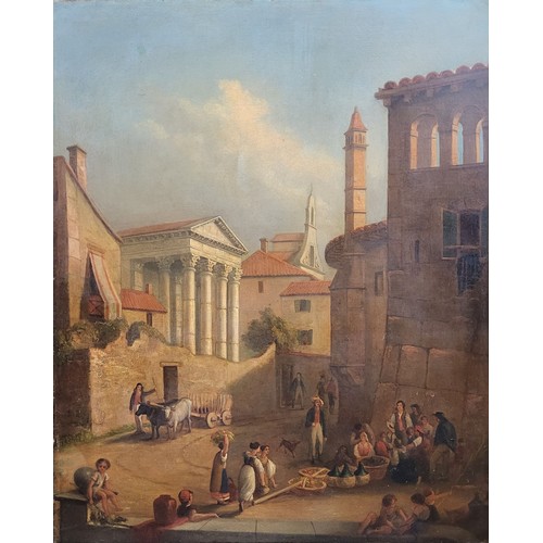 18 - A 19TH CENTURY ITALIAN SCHOOL OIL ON CANVAS, SICILIAN TOWN MARKET
Picturesque summer market view wit... 