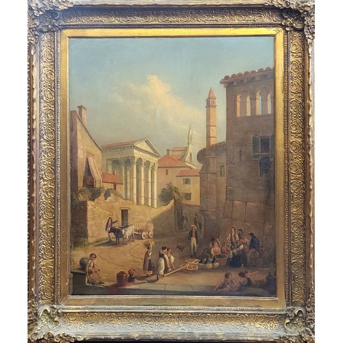 18 - A 19TH CENTURY ITALIAN SCHOOL OIL ON CANVAS, SICILIAN TOWN MARKET
Picturesque summer market view wit... 