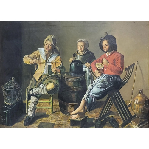 45 - AFTER JAN MOLENAER, A LARGE 20TH CENTURY OIL ON CANVAS GROUP PORTRAIT
Titled ‘Two boys and a girl ma... 