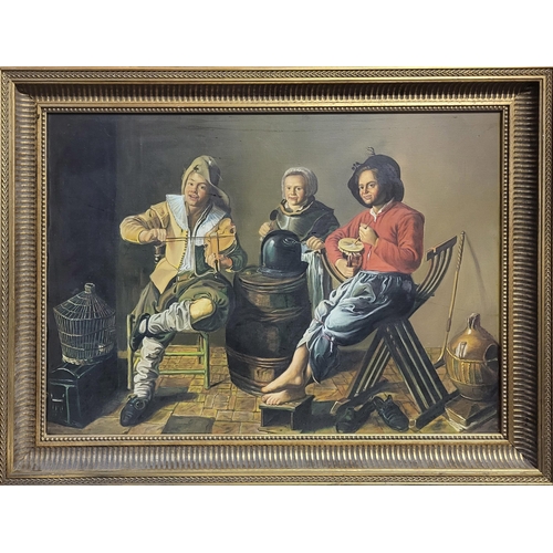 45 - AFTER JAN MOLENAER, A LARGE 20TH CENTURY OIL ON CANVAS GROUP PORTRAIT
Titled ‘Two boys and a girl ma... 