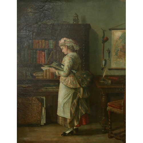 50 - JEAN DANIEL STEVENS, BELGIAN, 1850 - 1920, OIL ON CANVAS
Interior, maid reading whilst cleaning with... 