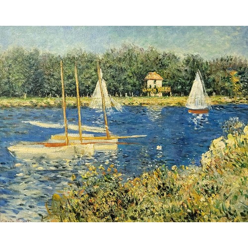 36 - AFTER CLAUDE MONET, OIL ON CANVAS 
Landscape marine view, after the original, titled ’The Seine at A... 