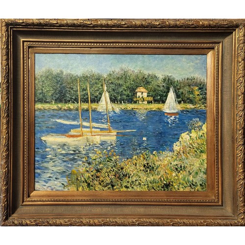 36 - AFTER CLAUDE MONET, OIL ON CANVAS 
Landscape marine view, after the original, titled ’The Seine at A... 