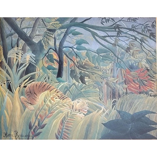 45A - AFTER HENRI ROUSSEAU, 1884 - 1910, A MODERN PRINT, TITLED ‘TIGER SURPRISED’, ALONG WITH AFTER JEAN P... 