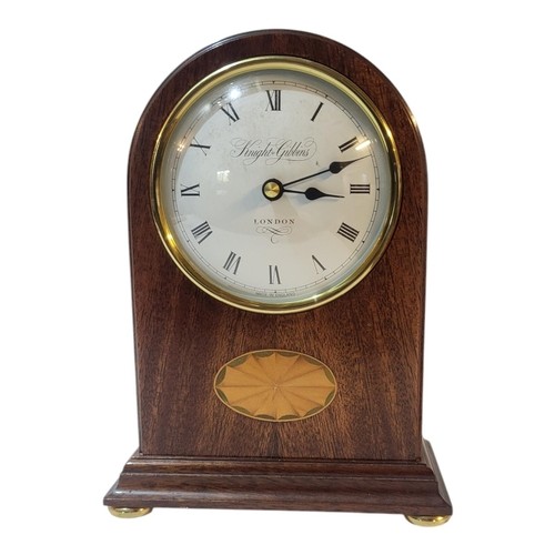 208 - KNIGHT GIBBONS, LONDON, A 20TH CENTURY MAHOGANY INLAID MANTLE CLOCK 
Dome form vase with inlaid shel... 