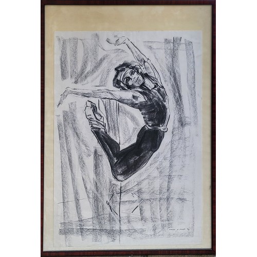 36A - CAROLE ANN MILES, A 20TH CENTURY CHARCOAL ON PAPER PORTRAIT
Male dancer mid flight, signed lower rig... 