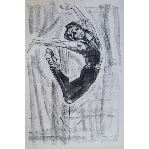 36A - CAROLE ANN MILES, A 20TH CENTURY CHARCOAL ON PAPER PORTRAIT
Male dancer mid flight, signed lower rig... 