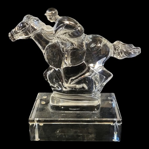 211 - A MODERN WATERFORD CLEAR CRYSTAL EQUESTRIAN MODEL OF A MOUNTED JOCKEY
On rectangular base, stamped '... 