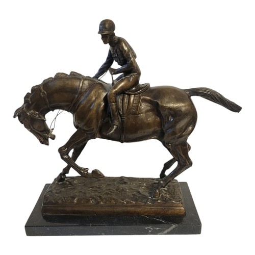 209 - AFTER JOHN WILLS GOOD, 1845 - 1879, A LATE 20TH CENTURY PATINATED BRONZE FIGURE OF A MOUNTED JOCKEY
... 