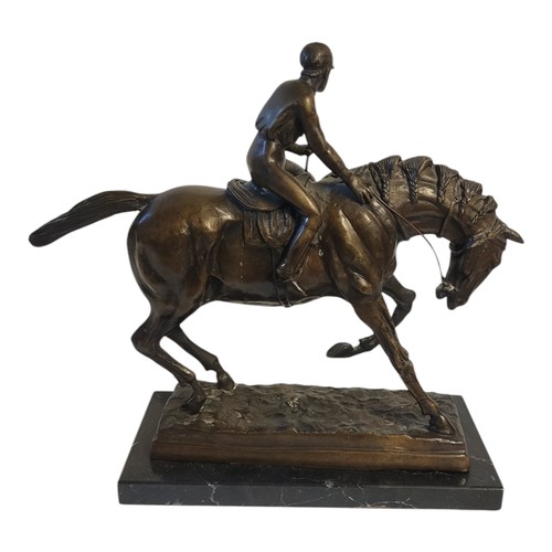 209 - AFTER JOHN WILLS GOOD, 1845 - 1879, A LATE 20TH CENTURY PATINATED BRONZE FIGURE OF A MOUNTED JOCKEY
... 