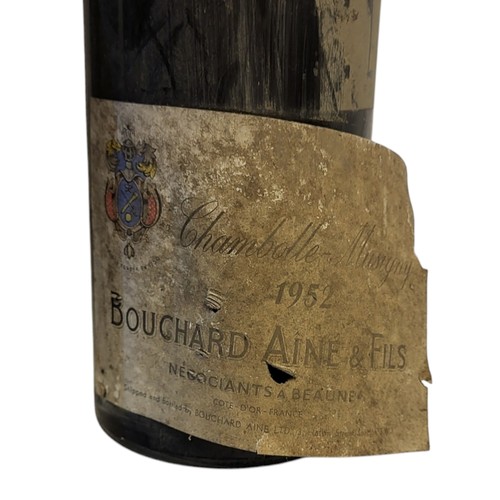 225 - BOUCHARD AINE ET FILS, TWO BOTTLES OF VINTAGE RED WINE, DATED 1952 
One bearing a label ‘Chambolle M... 