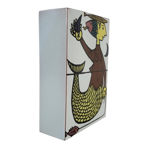 113 - STIG LINDBERGH, A MID CENTURY SWEDISH ‘KARNEVAL’ ART POTTERY CUBE VASE
Decorated with a mermaid, bea... 