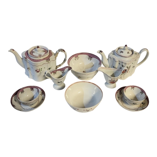 117 - A COLLECTION OF 18TH CENTURY NEWHALL PORCELAIN TEAWARE 
Comprising two teapots, two cream jugs, two ... 