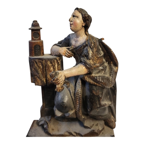 126 - AN 18TH CENTURY GERMAN/FLEMISH SCHOOL PAIR OF ECCLESIASTICAL GILDED CARVED LIMEWOOD OF ALLEGORICAL S... 