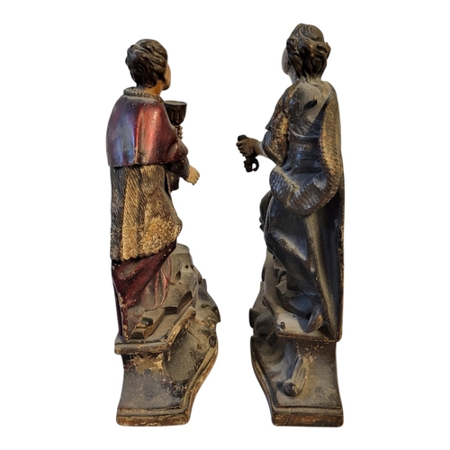 126 - AN 18TH CENTURY GERMAN/FLEMISH SCHOOL PAIR OF ECCLESIASTICAL GILDED CARVED LIMEWOOD OF ALLEGORICAL S... 