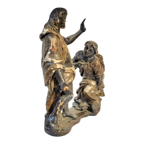 127 - AN 18TH/19TH CENTURY GERMAN/FLEMISH SCHOOL ECCLESIASTICAL CARVED WOOD AND GILDED GESSO FIGURAL GROUP... 