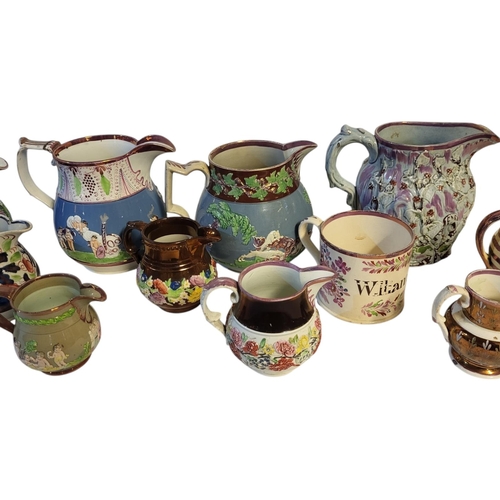 142 - A GOOD COLLECTION OF EARLY 19TH CENTURY ELEVEN LUSTREWARE JUGS FROM NORTH-EAST ENGLAND, CIRCA 1810 -... 