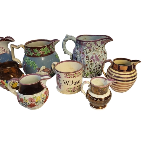 142 - A GOOD COLLECTION OF EARLY 19TH CENTURY ELEVEN LUSTREWARE JUGS FROM NORTH-EAST ENGLAND, CIRCA 1810 -... 