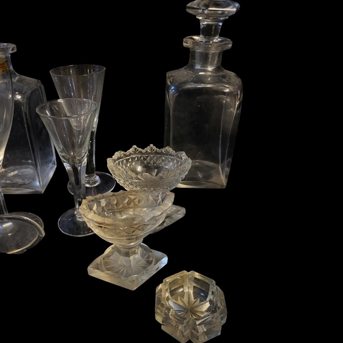 145 - A COLLECTION OF LATE GEORGIAN/EARLY VICTORIAN GLASSWARE 
Consisting of two Georgian wine glasses, wi... 