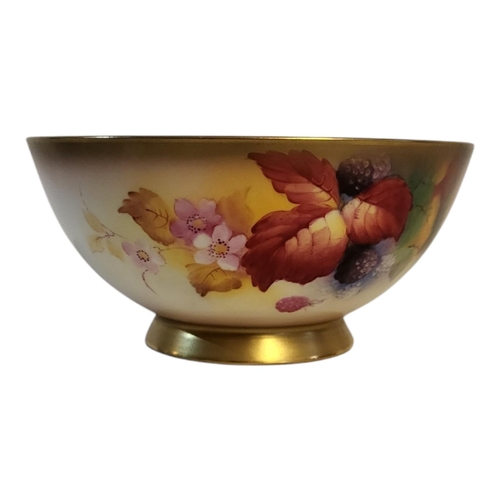 157 - KITTY BLAKE FOR ROYAL WORCESTER, A BONE CHINA PEDESTAL BOWL, 1905 - 1953
Painted with fallen fruits ... 