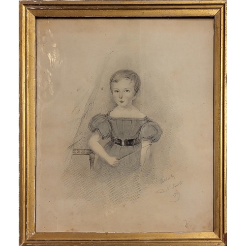 303 - AN EARLY VICTORIAN PORTRAIT PENCIL SKETCH
Young girl with spinning toy, signed lower right D.N. Smit... 