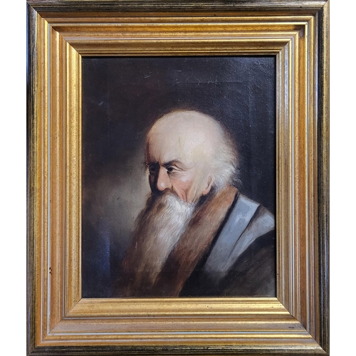 304 - A 19TH CENTURY SCOTTISH SCHOOL OIL ON CANVAS, PORTRAIT OF A BEARDED SCHOLAR, GILT FRAMED. 
(w 38cm x... 