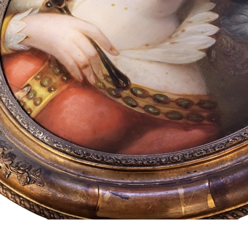 309 - A VICTORIAN OVAL REVERSE CONVEX GLASS PAINTING, PORTRAIT OF A MAIDEN
Gilt framed.
(w 52cm x h 62cm)