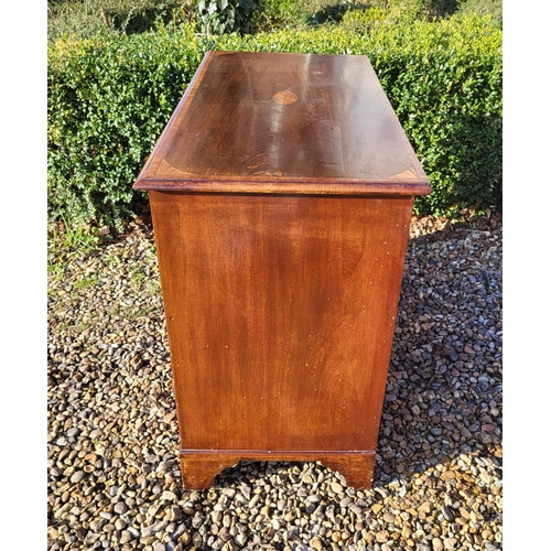 353 - A LATE VICTORIAN MAHOGANY AND SHELL INLAID SHERATON INSPIRED KNEEHOLE DESK
With an arrangement of se... 