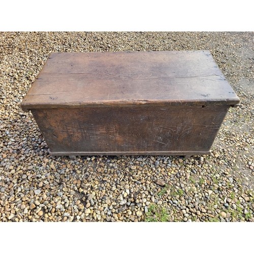 354 - AN 18TH/19TH CENTURY FRENCH PROVINCIAL OAK COFFER 
Applied with original iron fittings.
(w 102cm x d... 