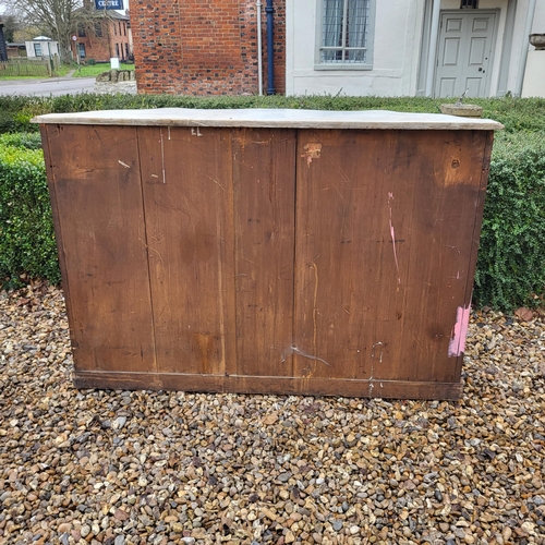 363 - A VICTORIAN BURR AND FIGURED WALNUT SIDE CABINET/CREDENZA 
With white marble serpentine top above an... 