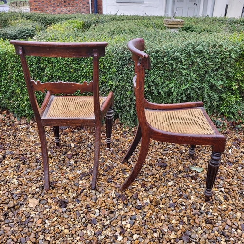 364 - A PAIR OF REGENCY PERIOD MAHOGANY STANDARD CHAIRS
With carved bar backs and caned seats, on turned a... 