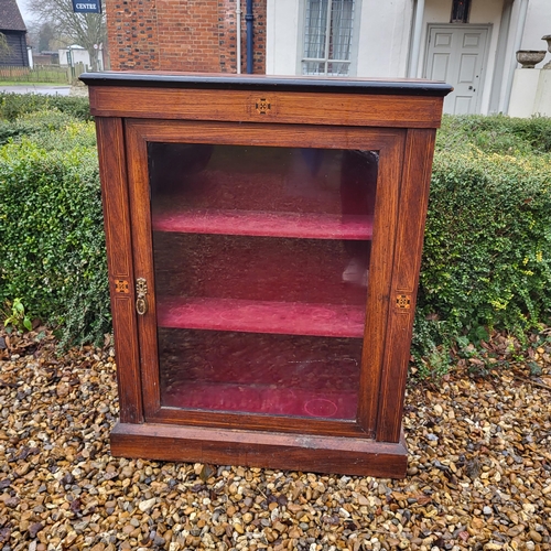 369 - A VICTORIAN MAHOGANY AND MARQUETRY INLAID DISPLAY CABINET/PIER CABINET
With a single arched glazed d... 