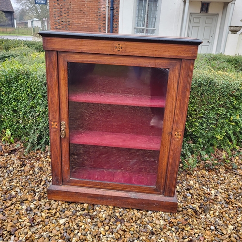 369 - A VICTORIAN MAHOGANY AND MARQUETRY INLAID DISPLAY CABINET/PIER CABINET
With a single arched glazed d... 