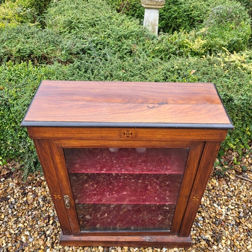 369 - A VICTORIAN MAHOGANY AND MARQUETRY INLAID DISPLAY CABINET/PIER CABINET
With a single arched glazed d... 