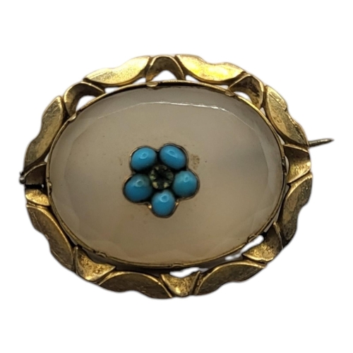 39 - A LARGE 19TH CENTURY YELLOW METAL SWIVEL BROOCH
Two glazed compartments in a scrolled frame, togethe... 