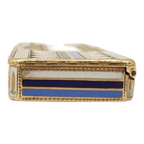 66 - AN EARLY 19TH CENTURY YELLOW METAL AND ENAMEL RECTANGULAR SNUFF BOX
The central panel bearing motto ... 