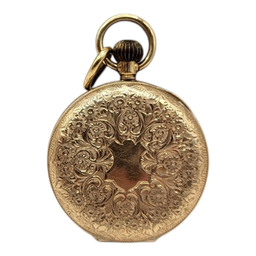 72 - AN EARLY 20TH CENTURY 9CT GOLD LADIES’ POCKET WATCH
Open face with screw wind mechanism.
(approx 3cm... 