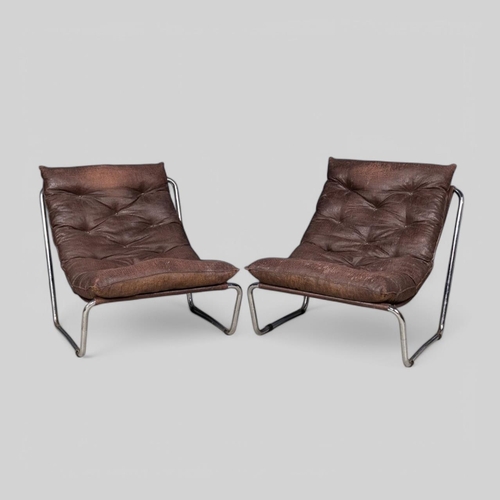 791 - A PAIR OF TUBULAR FRAMED LOUNGE CHAIRS, ITALY, CIRCA 1980.
Dimensions: 80cm high, 35cm seat height, ... 