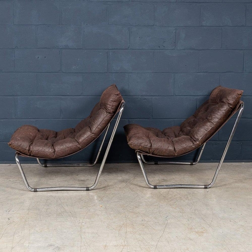 791 - A PAIR OF TUBULAR FRAMED LOUNGE CHAIRS, ITALY, CIRCA 1980.
Dimensions: 80cm high, 35cm seat height, ... 