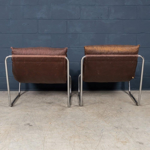 791 - A PAIR OF TUBULAR FRAMED LOUNGE CHAIRS, ITALY, CIRCA 1980.
Dimensions: 80cm high, 35cm seat height, ... 