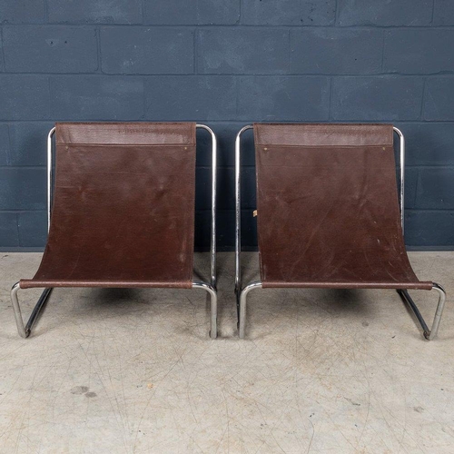 791 - A PAIR OF TUBULAR FRAMED LOUNGE CHAIRS, ITALY, CIRCA 1980.
Dimensions: 80cm high, 35cm seat height, ... 