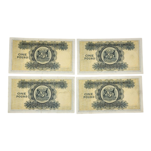 A COLLECTION OF FOUR NORTH OF SCOTLAND BANK BLUE ONE POUND BANKNOTES ...