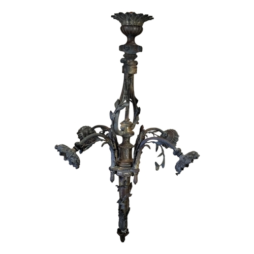 265 - AN EARLY 20TH CENTURY FRENCH HEAVY BRONZE CHANDELIER
With four organic branches applied with leaves ... 