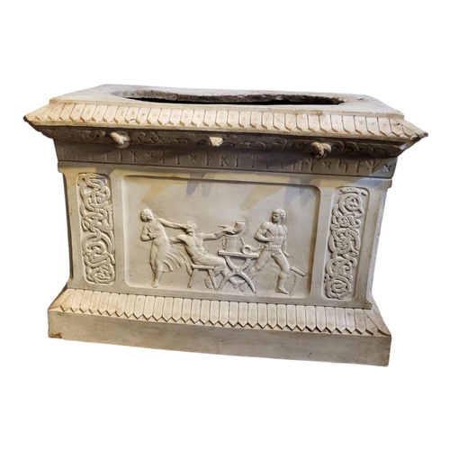 260 - A MID 19TH CENTURY PARIAN GARDEN PLINTH 
In Ancient Greek palestra pattern.
(h 32cm x w 45cm x d 26c... 