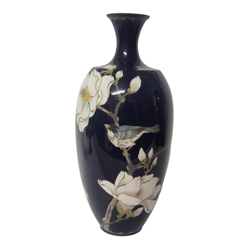 248 - A LATE 19TH CENTURY JAPANESE MEIJI PERIOD BLACK ENAMEL CLOISONNÉ VASE
With everted neck and rim, ena... 