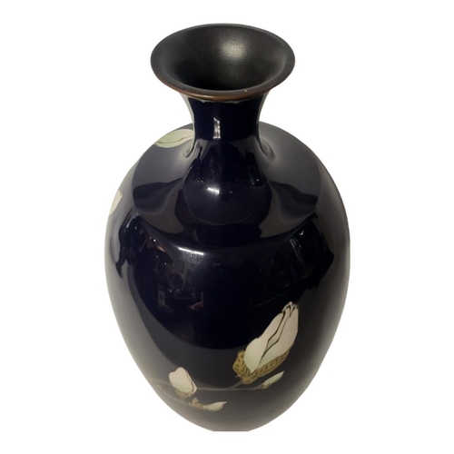 248 - A LATE 19TH CENTURY JAPANESE MEIJI PERIOD BLACK ENAMEL CLOISONNÉ VASE
With everted neck and rim, ena... 