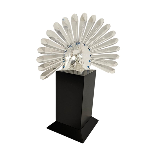 282 - SWAROVSKI, A VINTAGE LIMITED EDITION (09497/10,000) CRYSTAL GLASS AND SILVER PEACOCK
On black plinth... 