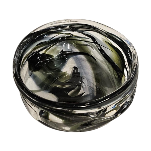 291 - WHITEFRIARS, A MID CENTURY ‘KNOBBERLY’ COLOURED ART GLASS BOWL,dark and light green glass on clear g... 