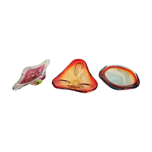 292 - A COLLECTION OF THREE MID CENTURY ART GLASS BOWLS
to include a lozenge form bowl and a turquoise and... 